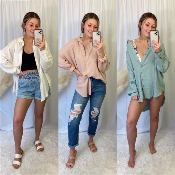 White soft textured button up top - Picture 2 of 2